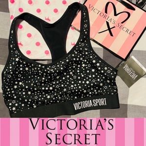 🆕 Victoria Secret Silver Stars Black sports bra